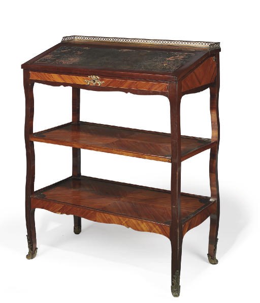 A LATE LOUIS XV ORMOLU-MOUNTED TULIPWOOD, ARAMANTH AND BOIS SATINÉ READING STAND 'PUPITRE'