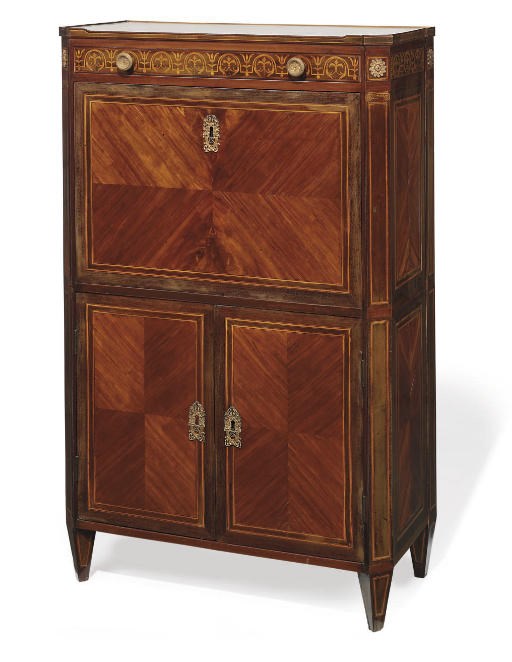 A NORTH- ITALIAN ORMOLU-MOUNTED AMARANTH TULIPWOOD AND GREEN STAINED WOOD SECRÉTAIRE À ABATTANT