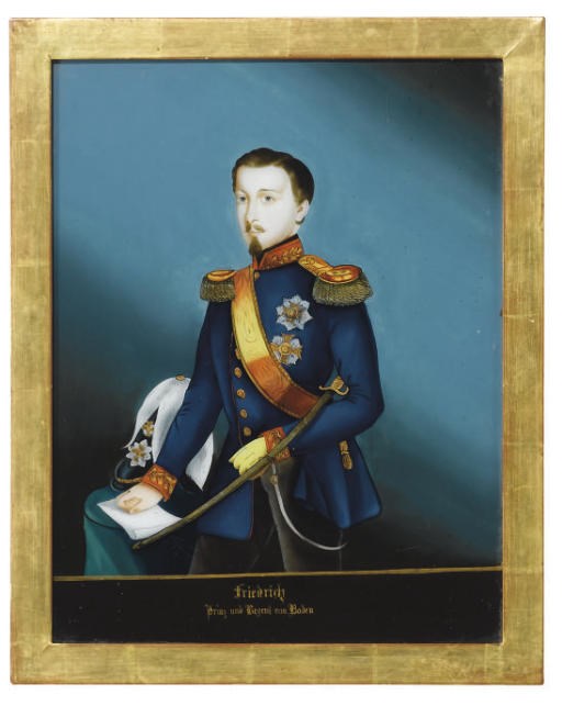 A reverse glass painted Portrait of Prince Ferdinand von Baden