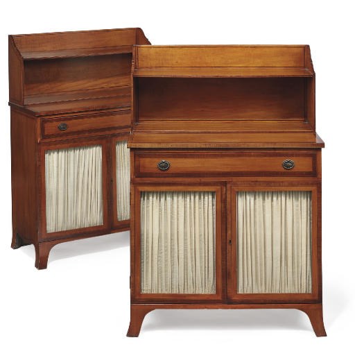 A PAIR OF VICTORIAN SATINWOOD AND CROSS BANDED BONHEURS-DU-JOUR
