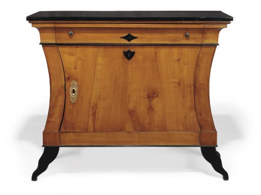 AN AUSTRIAN BIEDERMEIER FRUITWOOD AND EBONISED SIDE CABINET