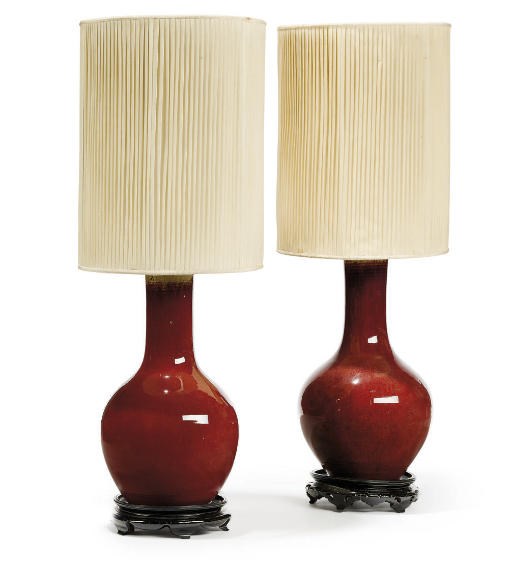 A PAIR OF CHINESE SANG DE BOEUF PORCELAIN BOTTLE VASES