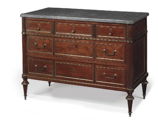 A LATE LOUIS XVI BRASS-MOUNTED MAHOGANY COMMODE