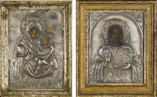 TWO ICONS, THE FIRST ONE SHOWING THE MOTHER OF GOD 'MIRTIDIOTISSA', THE OTHER ST. ELEUTHERIOS
