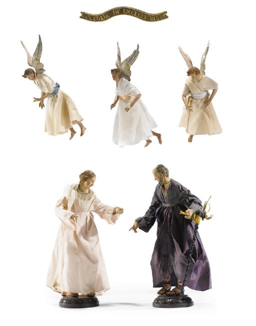 A GROUP OF CLAY, PLASTER AND PAINTED WOOD NATIVITY CRECHE FIGURES
