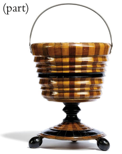 A DUTCH WALNUT, BEECH AND EBONISED BUCKET