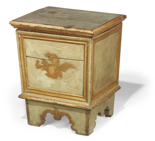 A NORTH ITALIAN, BLUE-PAINTED AND PARCEL-GILT LOG BOX