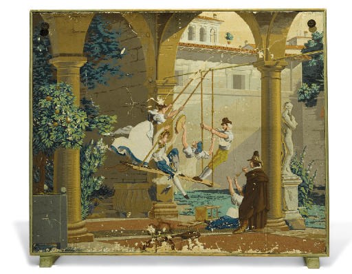 A FRENCH PAINTED WALLPAPER PANEL