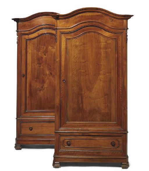 A NEAR PAIR OF ITALIAN WALNUT WARDROBES