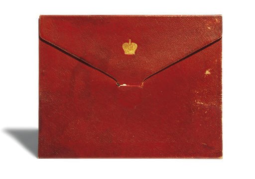 A RUSSIAN RED MOROCCO LEATHER DOCUMENT CASE