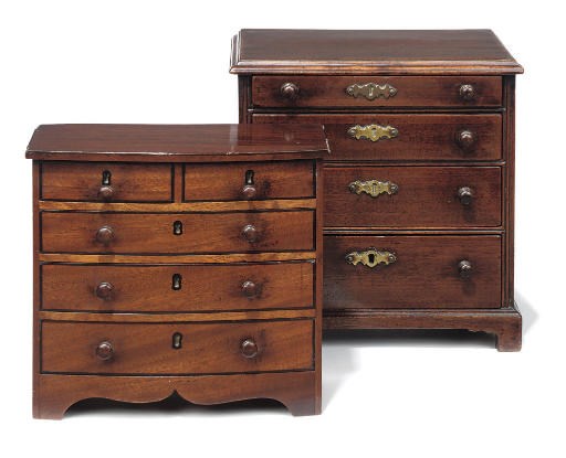 AN EARLY GEORGE III MAHOGANY MINIATURE CHEST