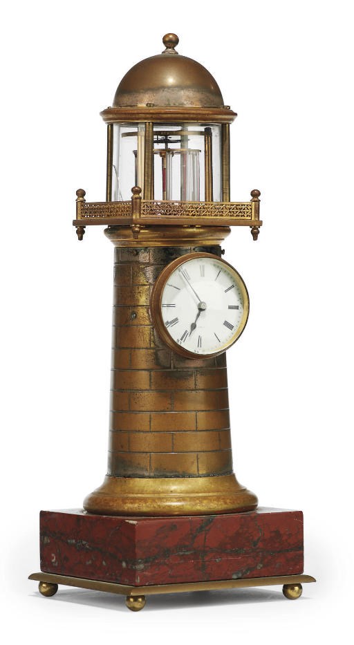 A FRENCH MARBLE, GILT-BRONZE AND GLASS NOVELTY TIMEPIECE