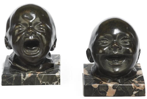 TWO FRENCH PATINATED BRONZE HEADS