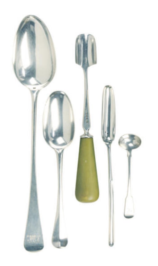 A GROUP OF ENGLISH SILVER SERVING PIECES,**