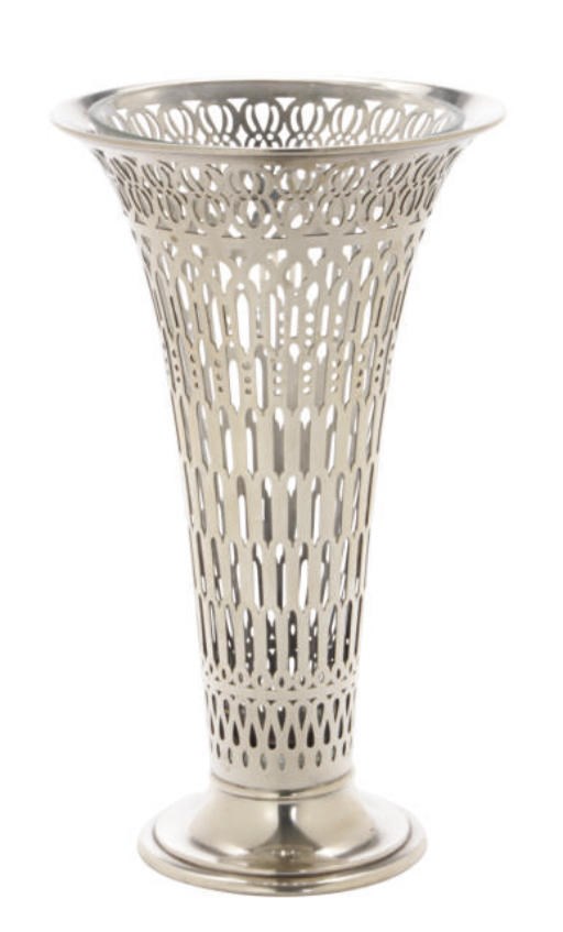 AN AMERICAN SILVER PIERCED VASE WITH GLASS LINER,