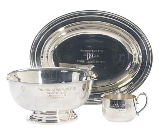 A GROUP OF AMERICAN SILVER AND SILVER-PLATED SAILING TROPHIES AND BULKHEAD PLAQUES,