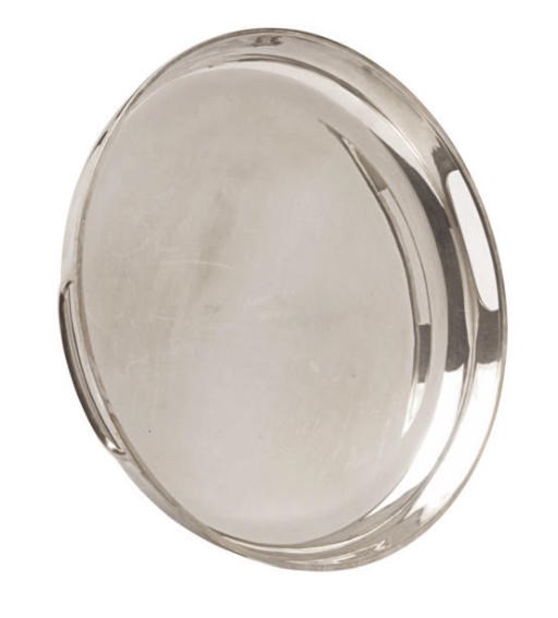 AN ITALIAN SILVER TWO-HANDLED CIRCULAR TRAY AND A SMALL ELIZABETH II SILVER CANDY DISH,