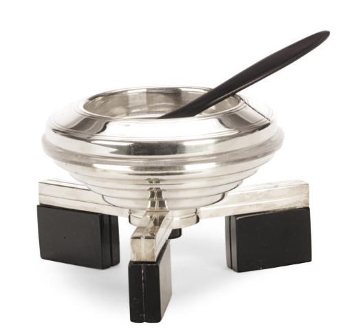 AN ASSEMBLED FRENCH SILVER-PLATED AND GLASS PART CAVIAR SERVICE AND GLASS VODKA PART SERVICE,