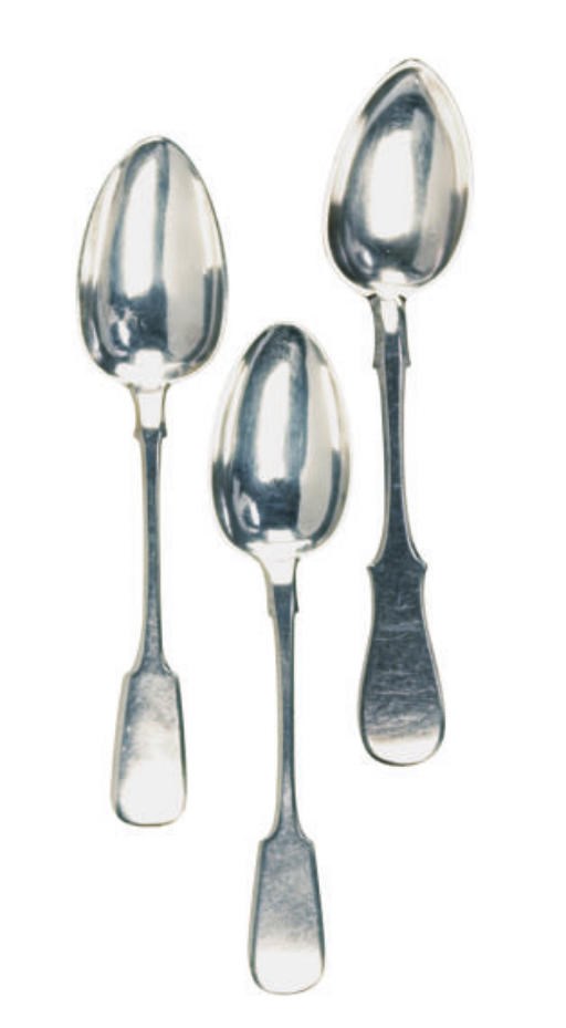 A GROUP OF EIGHT RUSSIAN SILVER TABLESPOONS,