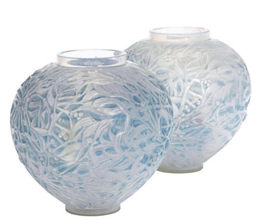 TWO FRENCH 'GUI' MOLDED OPALESCENT GLASS VASES,