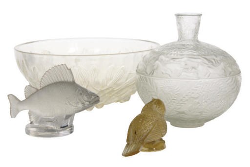 A FRENCH GLASS BOWL, A VASE, AND TWO PAPERWEIGHTS,