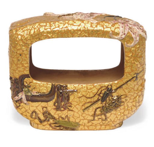 A FRENCH RECTANGULAR MOLDED EARTHENWARE BASKET,