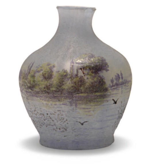 A FRENCH ENAMELED GLASS MINIATURE VASE,