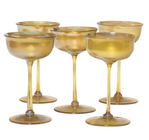 A SET OF TWELVE AMERICAN FAVRILE GLASS CHAMPAGNE COUPES,