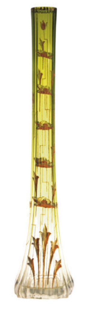 AN ENAMELED LARGE GLASS VASE,