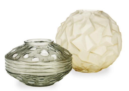 TWO FRENCH MOLDED GLASS VASES,