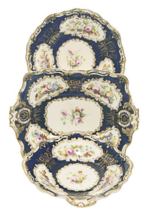 AN ENGLISH PORCELAIN COBALT-GROUND PART DESSERT SERVICE,