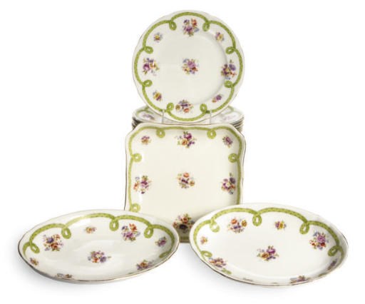 AN ENGLISH WHIELDON-WARE 'PLYMOUTH PATTERN' DESSERT SERVICE,