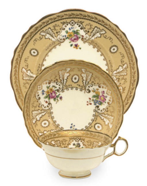 AN ENGLISH PORCELAIN BEIGE-GROUND PART DESSERT SERVICE,