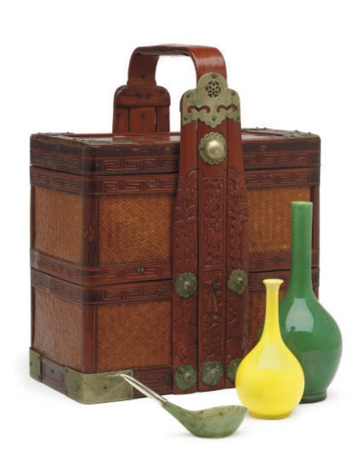 A CHINESE BAMBOO PICNIC BASKET,