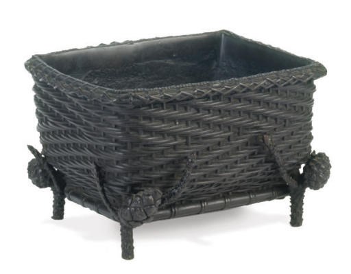 A JAPANESE BRONZE RESTANGULAR BASKET,