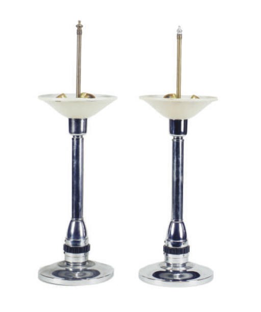A PAIR OF CHROME TABLE LAMPS,