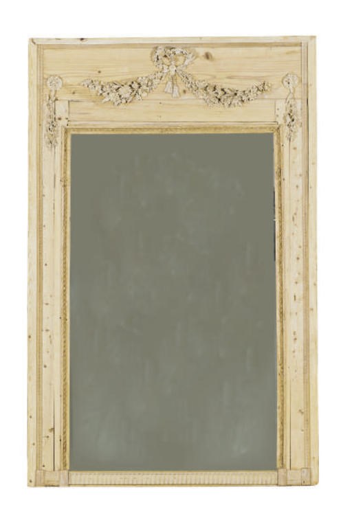 A CARVED PINE TRUMEAU MIRROR,