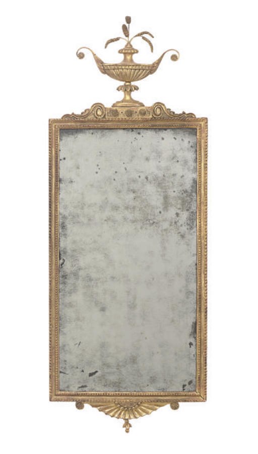 A GEORGE III GILTWOOD WALL MIRROR,