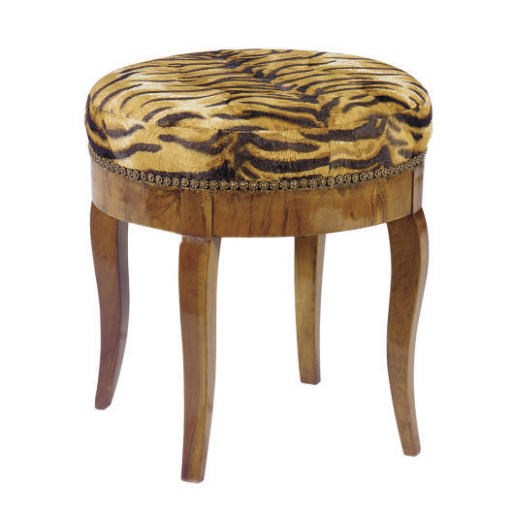 A BIEDERMEIER WALNUT AND UPHOLSTERED STOOL