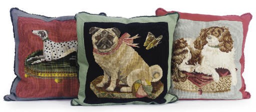 A SELECTION OF FOUR NEEDLEPOINT PILLOWS,