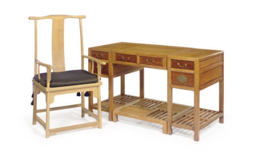 A CHINESE ELM FOUR-PART DESK,