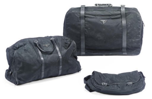 THREE PRADA BLACK NYLON SOFT LUGGAGE PIECES,