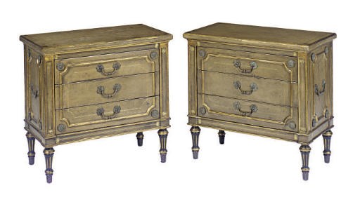 A PAIR OF LEATHER-BOUND AND PARCEL-GILT CHEST-OF-DRAWERS,