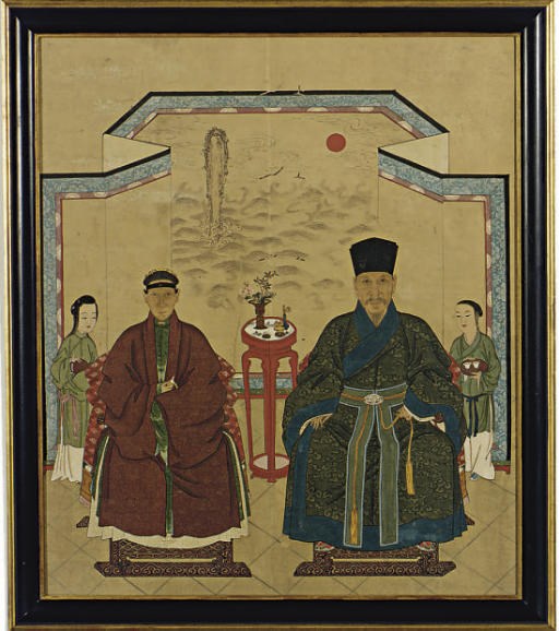 A CHINESE DOUBLE ANCESTRAL PORTRAIT,