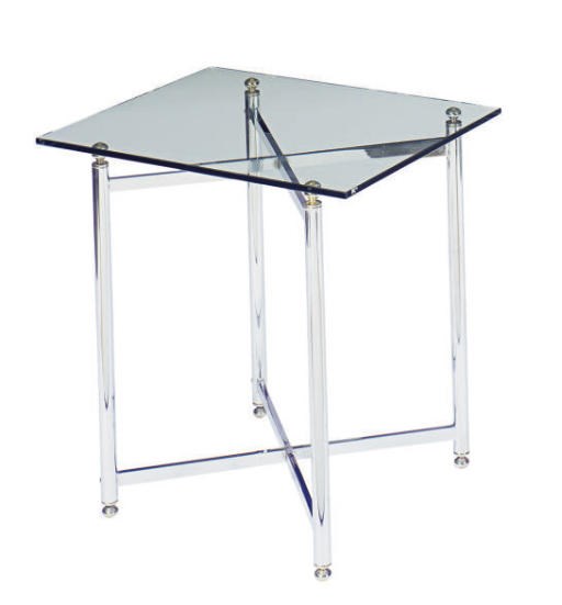 A CHROMED-METAL AND GLASS SIDE TABLE,