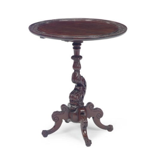 A MAHOGANY QUATREFORM TILT-TOP TABLE,