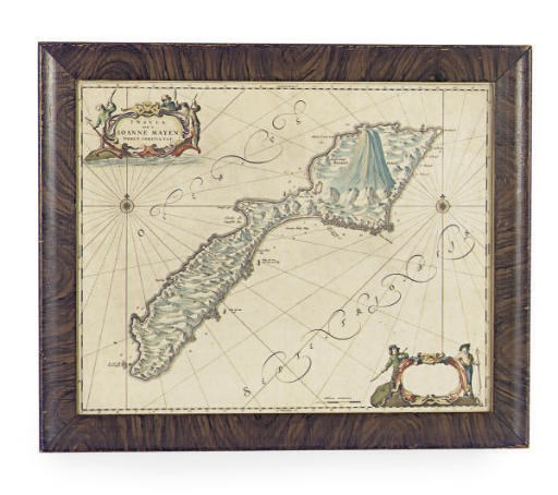 A HANDCOLORED ENGRAVING OF THE NORWEGIAN ARCTIC ISLAND OF JAN MAYEN,