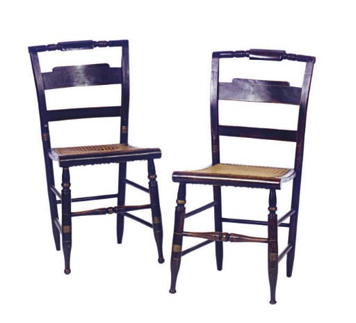 A SET OF SIX AMERICAN CLASSICAL EBONIZED AND PAINT-DECORATED SIDE CHAIRS,