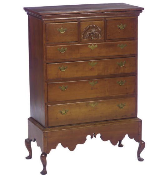 AN AMERICAN QUEEN ANNE CHERRYWOOD CHEST-ON-FRAME,