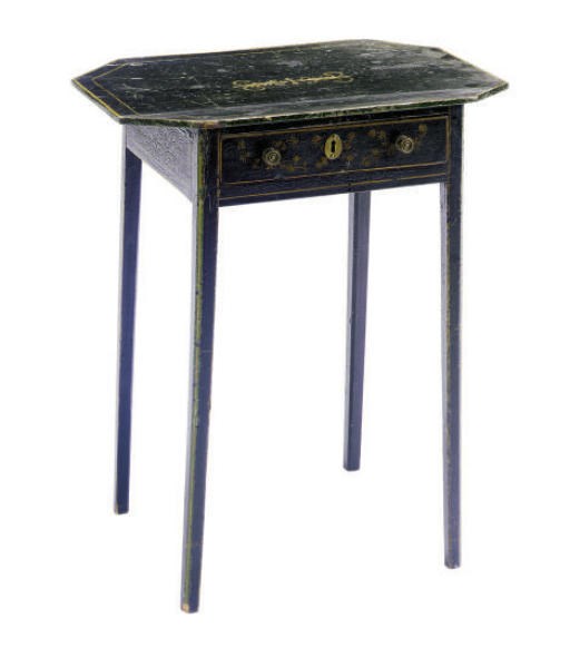 AN AMERICAN FEDERAL GREEN-PAINTED, PARCEL-GILT AND EBONIZED SIDE TABLE,